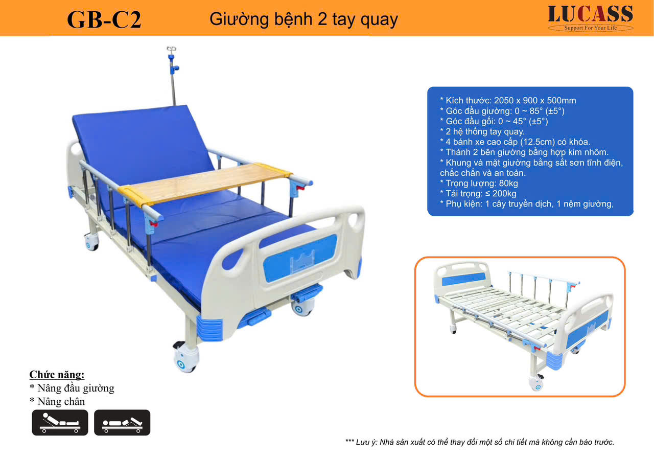  Giường Bệnh 2 tay quay GB9E
