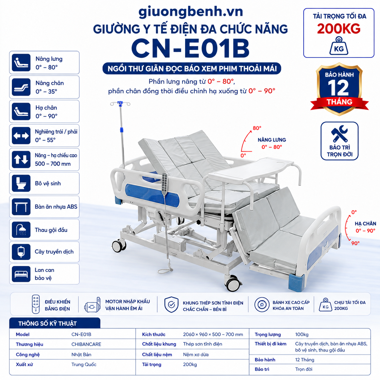 Giường y tế điện Chibancare CN-E01B