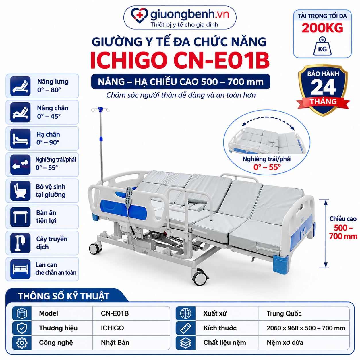 giường CN-E01B nghiêng trái phải;