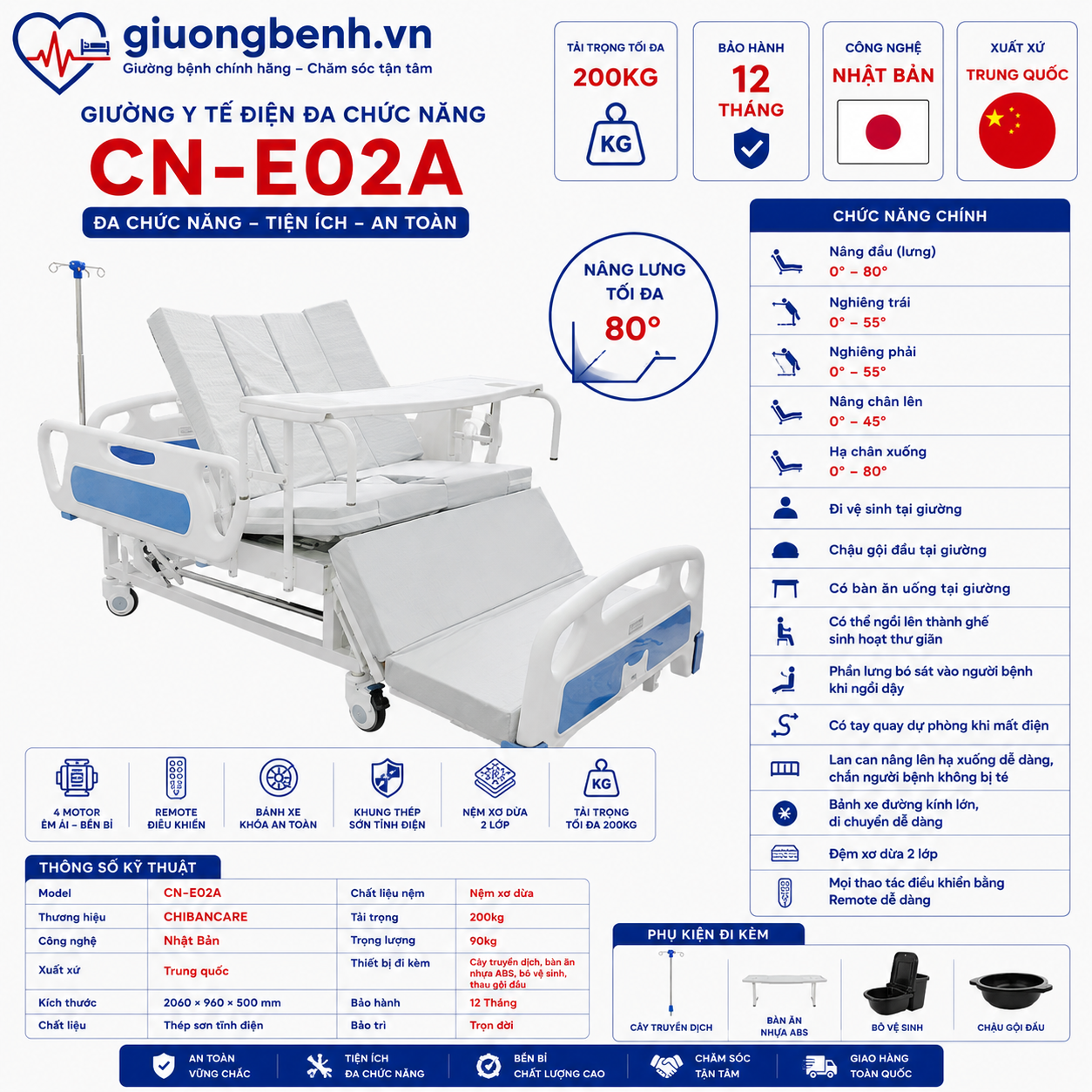 Giường Y Tế Điện Chibancare CN-E02A